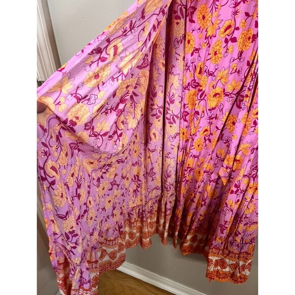 Retro Floral Wrap Maxi Dress XL Pink Boho Western Preppy Chic Colorful Feminine - Picture 7 of 12